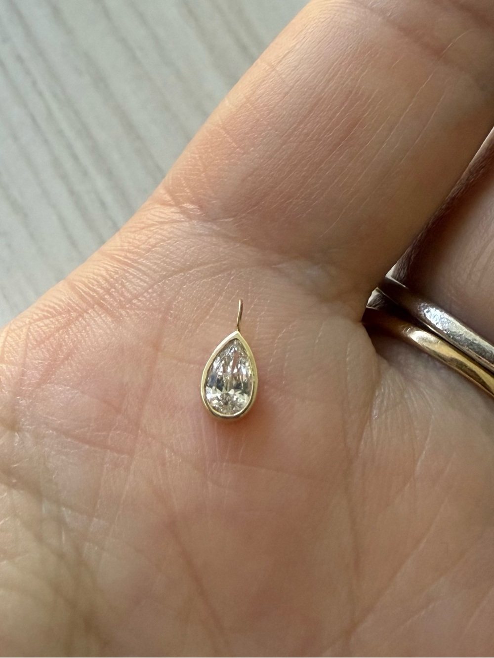 Natural Diamond 14K Gold Pear Bezel Charm